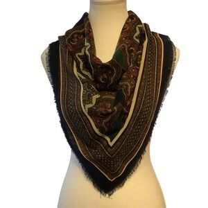 Vintage Made in Italy Ornate Medallion Square Scarf Fringed Boho Classic